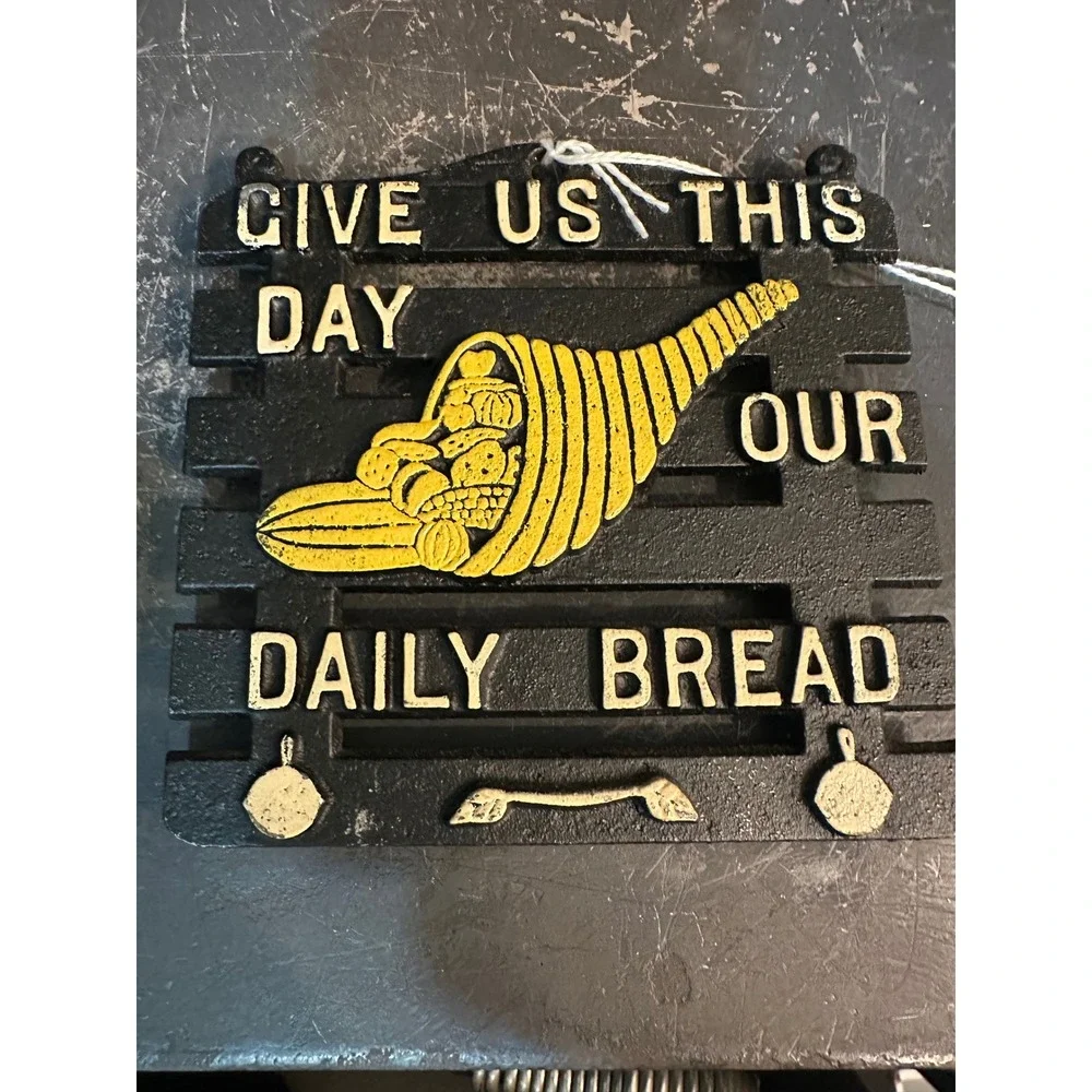 Vintage Cast Iron Trivet Give Us‎ This Day Our Daily Bread Cornucopia Wall Decor